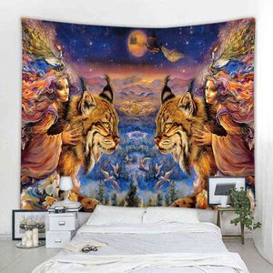 3D fantaisie chat déesse décoration tapis Style nordique bohème Hippie mur tapisserie rideau tissu salon J220804