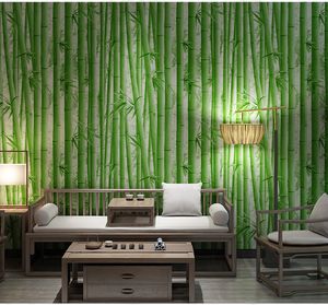 3D-faux bamboe reliëf pvc behang dikke waterdichte hotel engineering achtergrond bamboe bamboe vinyl muurplaten voor woonkamer