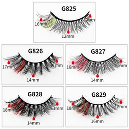 3D Faux Cils de Vison 5 Paires Coloré Partie Rouge Rose Vert Naturel Aspect Doux Faux Cils