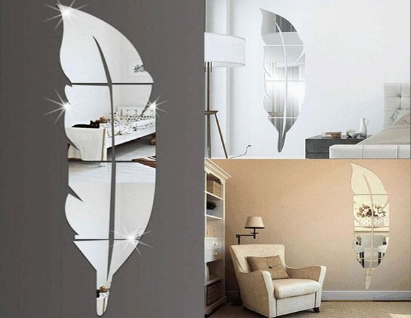 3D Feather Mirror Mur Sticker Stick Secal Mural Art Home Decoration DIY 7318CM8230658