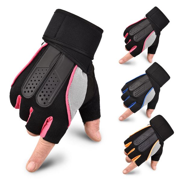 Guantes de medio dedo para entrenamiento de peso pesado en 3D, antideslizantes, transpirables, soporte de muñeca extendido, culturismo, levantamiento de pesas, deportes Q0107