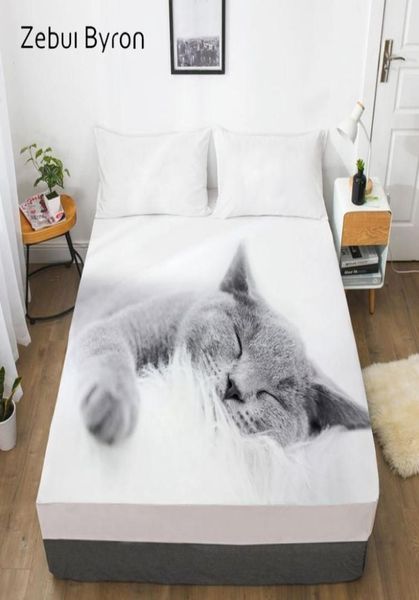 Drap-housse 3D avec élastique, Queen, King, personnalisé, housse de matelas, 180150200, 160x200, Animal, chat paresseux, 2011133814275