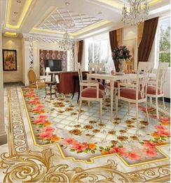 Fond d'écran de plancher 3d Luxury Golden Rose Marble Sac Mouris Fonds d'écran pour le salon Personnalisez 3D Stéréoscopie 3D Floor Wallpap6071879