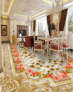 3D -vloer behang luxe Golden Rose Marble Soft Bag wallpapers voor woonkamer Aangepast 3D stereoscopische 3D -vloer Murals Wallpap3762004