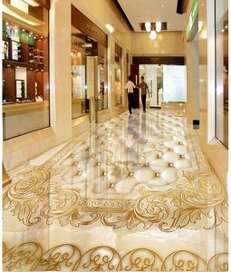 Revêtement de sol 3d européen de luxe doré, papier peint auto-adhésif en pvc en marbre doré, peinture de sol 3d