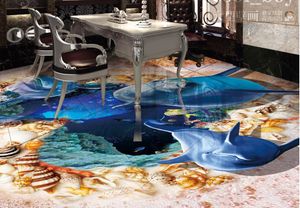 Pisos 3D Papel tapiz moderno Dolphin Piso Azulejos Mural PVC Impermeable Autoadhesivo Kitchen Wallpaper