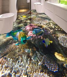 Planchers de sol 3D Fond d'écran imperméable pour salle de bain fond marin corail poisson tropical 3d peinture de sol auto-adadhésive fond d'écran7191095
