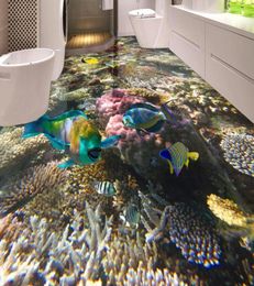 Fond d'écran étanche 3D pour la salle de bain Coral Coral Tropical Fish 3d Planchers Paindre de papier peint auto-adadhésif1310297