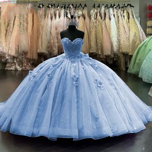 3D Flora Sweetheart Quinceanera Jurken Off-shoulder Applicaties Bloemen Sweet 15 Verjaardag Prinses Feestjurken Vestidos De 15 Anos Baljurk 18