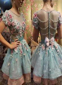 Robes de retour appliqués à floral 3D Sweet 16 Perles à manches courtes Robes de bal plus taille vintage Robe de soirée formelle 4261698
