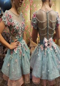 3D bloemen Appliqued Homecoming -jurken Zoet 16 Kralen met korte mouwen Promjurken plus size vintage formele avondjurk1099083
