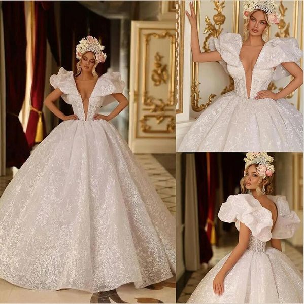 Robe de mariée à fleurs 3D, Sexy, décolleté en V profond, froncée, avec des Appliques en dentelle, robes de mariée