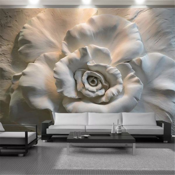 Papier peint mural floral 3D en relief en trois dimensions pour salon, chambre à coucher, décoration d'intérieur, peinture murale