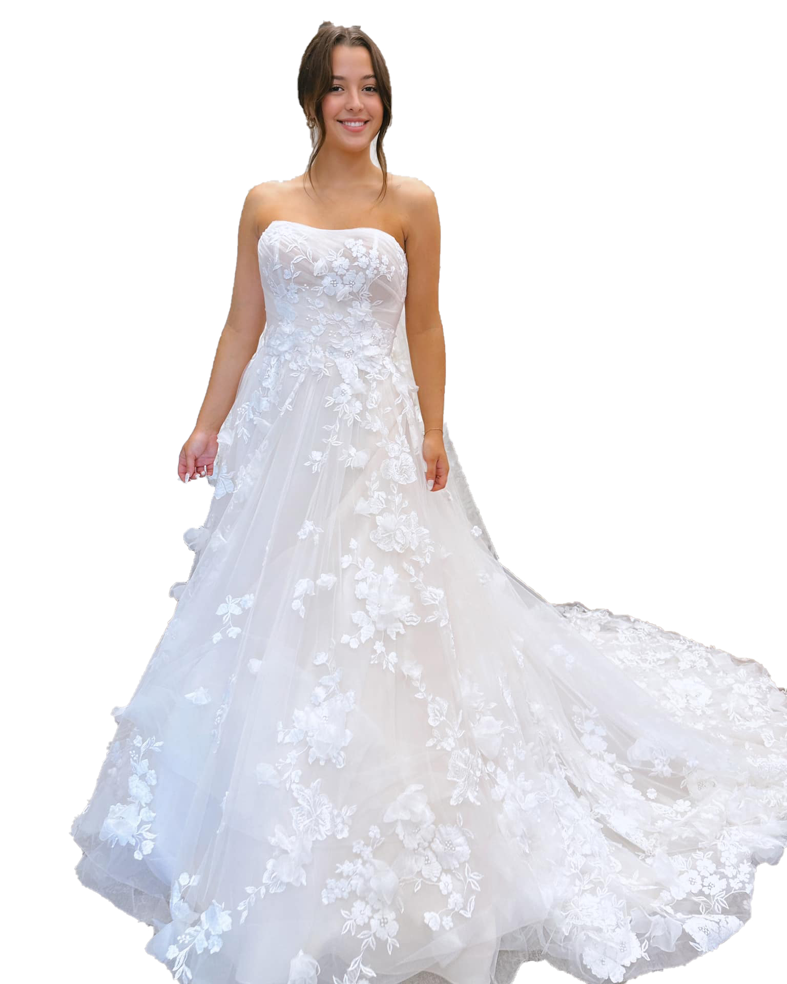 3D Floral Wedding Dress 2024 Strapless Lace Bohemian Bridal Ceremony Rehearsal Reception Engagement Party Night Dance Gown Romantic vestidos de novia Chapel Train