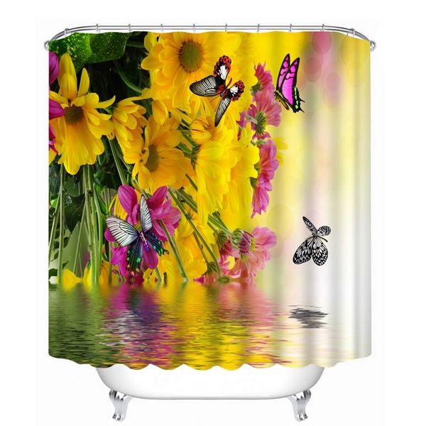 Cortinas de ducha con patrón de flores y mariposas en 3D, hermosa naturaleza, cortina de baño, cortina de baño gruesa impermeable, personalizable T200711