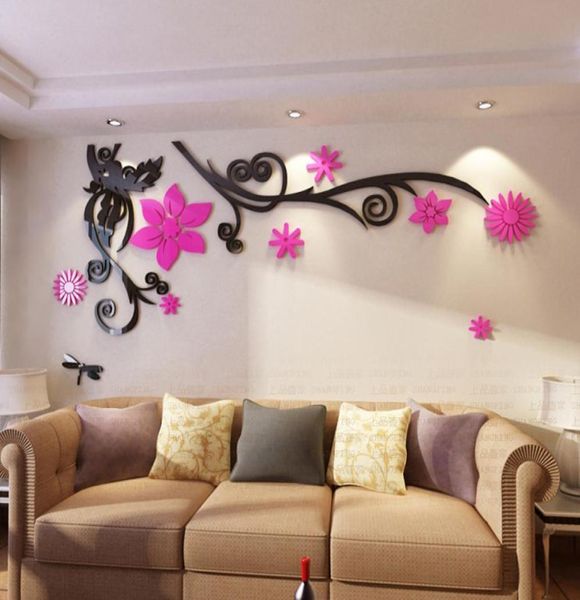 3D Flower Arcylic Wall Autocollant TV Fond décoration murale Diy Art Home Decor Home Fashion Decor Sticker2063104