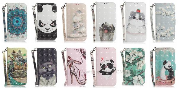 Cajas de billetera de cuero de flores 3D para iPhone 13 Pro Mini 2021 Teléfono 13 12 11 XS MAX X XR 8 7 6 SE 5 Tigre Animal Dibujos animados Gato Perro Panda Leopardo