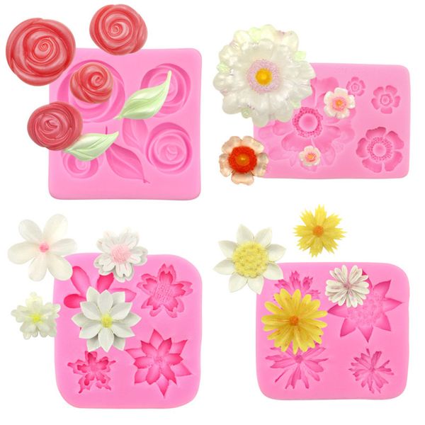 Moldes de silicona de flores 3D Fondant Craft Cake Candy Chocolate Ice Pastelería Herramienta para hornear Molde Jabón Molde Cake Decorator