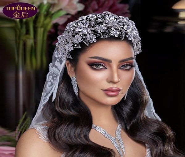 3D Fleur Silver Wedding Tiara Baroque Crystal Headwear Crowe Crown Rimistone With Wedding Bijoux Accessoires de cheveux Diamond Brid1225726