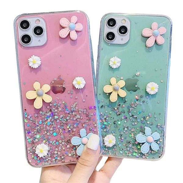 Casos de protección telefónica de TPU suaves de flores 3D para iPhone 11 Pro Max Shock Pense Peso ligero