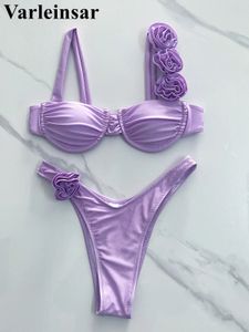 3D Bloem Beugel Braziliaanse Glanzend Bikini Vrouwelijk Badpak Dames Badmode Tweedelige Bikini Set Bader Badpak Zwemmen V4943P 240105