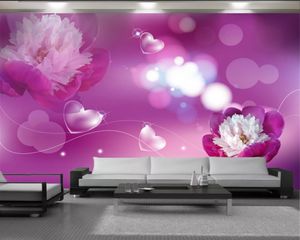 Papier peint à fleurs 3d, Fans de fantaisie, fleurs, cœur d'amour, fleur romantique, papier peint décoratif en soie, 3d