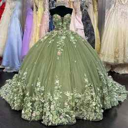 Robe De Quinceanera en dentelle à fleurs 3D, robe De bal à bretelles, Corset, concours, douce 15 robes De fête, 328 328