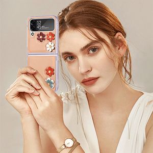 3d bloemen dame elegent mode luxe vouwontwerp telefoonhoesjes voor Samsung Galaxy Z flip 4 zflip patroon beschermer originele ontroerende lederen hangeromslag