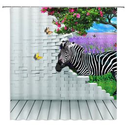 3D Forest Animal Zebra Girafe Print Curtain de douche avec salle de bain Hook Routette de salle de bain en polyester imperméable Décoration Home Decoration