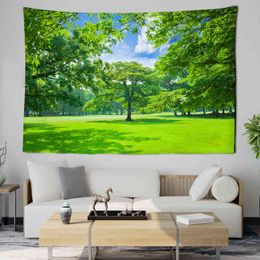 3D Forest Landschap Wandt Tapijt Groene planten Tree Home Decoratie Hangen Boheemse decor kraai kraai deken J220804