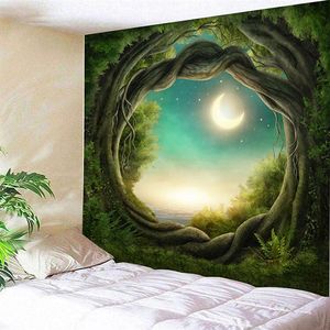 3D Forêt Tapisserie Nature Arbre Art Trou Grand Tapis Tenture Tapisserie Matelas Bohème Tapis Couverture Camping Tente Nappe W229Q