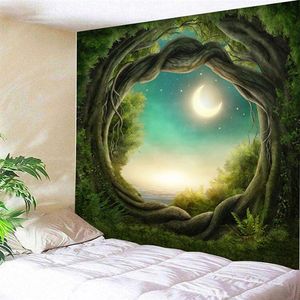 3D Forêt Tapisserie Nature Arbre Art Trou Grand Tapis Tenture Tapisserie Matelas Bohème Tapis Couverture Camping Tente Nappe W268q