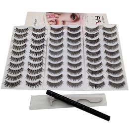 3D FAX nertsen wimpers valse wimpers 30 paren 3-styles / set met pincet en vloeibare zelfklevende eyeliner pen Natrual lange wispen wimper