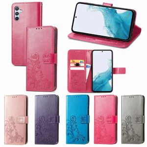 Bloemleren portemonnee kisten voor Samsung A54 5G A04E A34 A14 4G A24 M14 Xiaomi 13 Pro Lite Ultra Imprint Lucky Clover Credit ID Card Slot Flip Covers Telefoon Girls Pouch