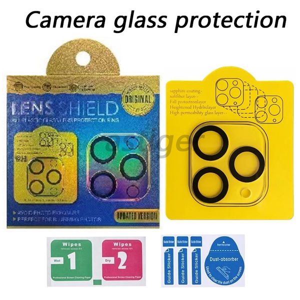 Protecteur d'objectif transparent 3D Full Cover HD pour iPhone 15 14 13 12 11 Mini Pro Max Plus Film de protection pour appareil photo avec verre trempé Flash Circle avec boîte de vente au détail