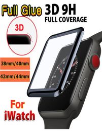 Protector de pantalla de vidrio templado de pegamento completo 3D para Apple Watch 456 Burbuja de cubierta completa 40 mm 42 mm 38 mm 44 mm Película para iWatch Seri6276040