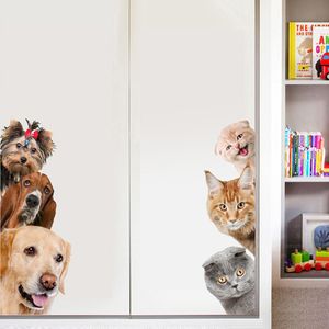 Sticker mural chat et chien drôle 3D, porte, fenêtre, placard, réfrigérateur, décorations de chambre d'enfants, décor à la maison, autocollant en vinyle dessin animal