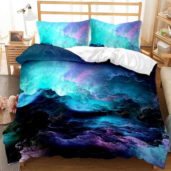 Ensemble de housse de couette 3D Galaxy simple double/reine 2 pièces/3 pièces/4 pièces ensembles de literie univers espace extra-atmosphérique linge de lit 2 C0223