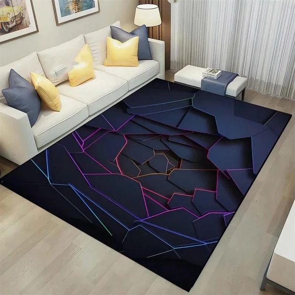 Tapis géométrique 3D Tapis néon-lumières HEXAGONS Carpets For Home Play Gaming Room Decor Livingroom Bedroom Teens Esport tapis tapis 240517