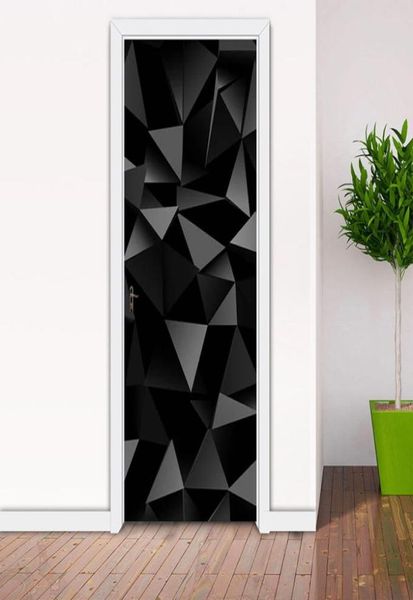 3D Géométrique Modèle Porte autocollants salon chambre PVC Self adhésif Porte peint à la maison Décale de mur de murale imperméable 212501227