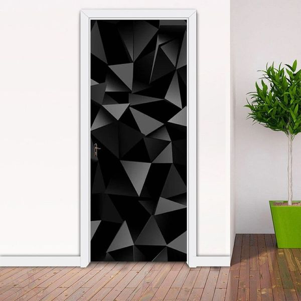 Patinas de patrón geométrico 3D sala de estar dormitorio PVC Puerta auto adhesiva