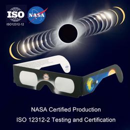 Gafas 3D Gafas de eclipse solar de papel con certificación CE / ISO Seguras para visualización directa del sol Observar eclipses totales Eclipses parciales Manchas solares 231025