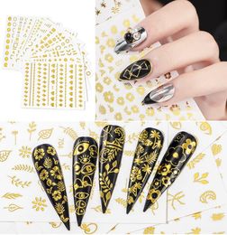 3D Gold Nail Art Fleurs autocollants géométriques Sticker Sticker Decs Holographic Nails Manucure Décorations 7199223
