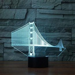 3D Golden Gate Bridge Night Light Touch Table Bureau Optical Illusion Lampes 7 Couleurs Lights Home Decoration Birthday anniversaire GI194S