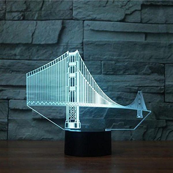 3D Golden Gate Bridge Night Light Touch Table Desk Lámparas de ilusión óptica 7 luces de cambio de color Decoración del hogar Cumpleaños GI249S