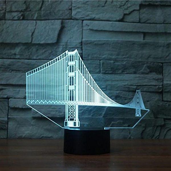 3D Golden Gate Bridge Night Light Touch Table Desk Lámparas de ilusión óptica 7 Luces de cambio de color Decoración del hogar Cumpleaños GI284i