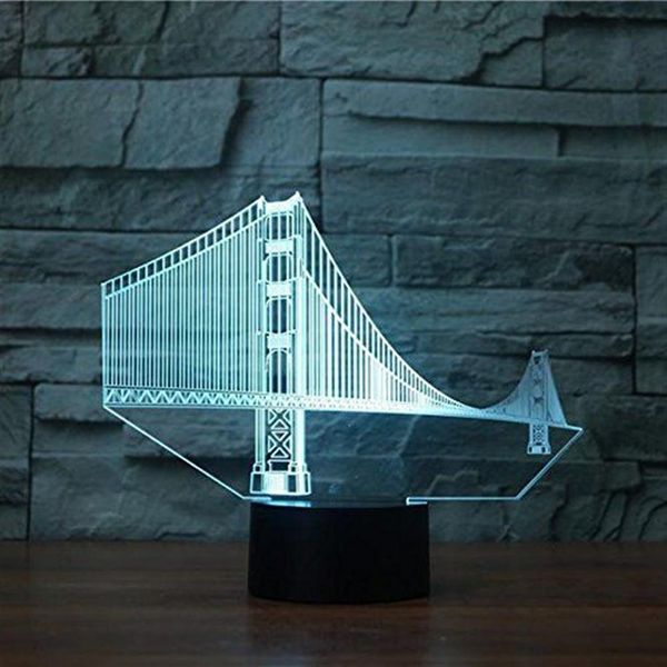 3D Golden Gate Bridge Night Light Touch Table Desk Lámparas de ilusión óptica 7 luces de cambio de color Decoración del hogar Cumpleaños GI2873