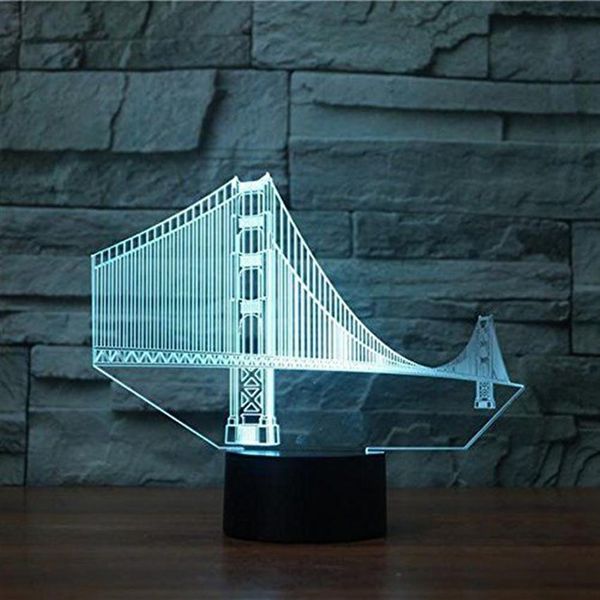 3D Golden Gate Bridge Night Light Touch Table Desk Lámparas de ilusión óptica 7 luces de cambio de color Decoración del hogar Navidad GI301L