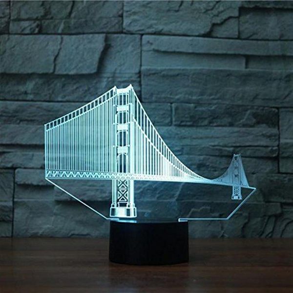3D Golden Gate Bridge Night Light Touch Table Desk Lámparas de ilusión óptica 7 luces de cambio de color Decoración del hogar Navidad GI310Q