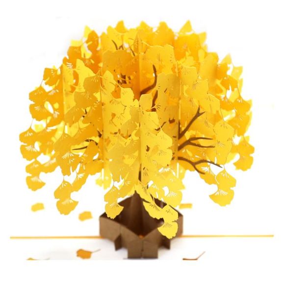 Cartes de voeux 3D arbres à feuilles de ginkgo dorés carte pop-up pour maman femme anniversaire merci félicitations Saint Valentin enfants gif3561934